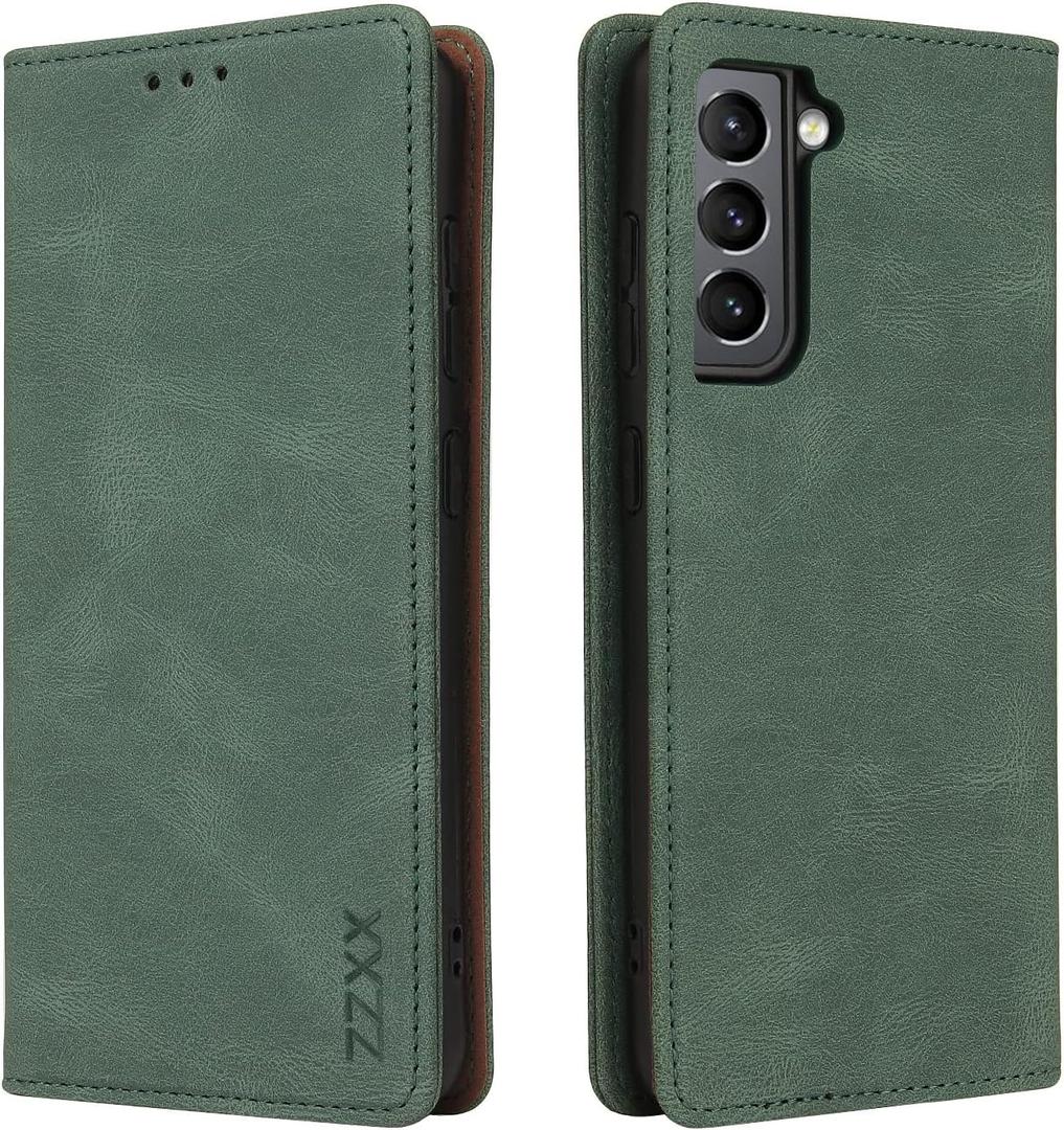 ZZXX for Samsung Galaxy S21 FE 5G Case Wallet with Card Holder Kickstand Magnetic Soft Leather Flip Fold Case for Samsung Galaxy S21 FE 5G Wallet Case(Green-6.4 inch)