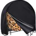 Firewood Log Rack Cover, Outdoor Waterproof Log Hoop Cover, Windproof Dry Wood Pile Holder Storage Tarp Heavy Duty UV Resistant Sun Snow Rain Durable PVC Backing Protector fit 4 Seasons Black