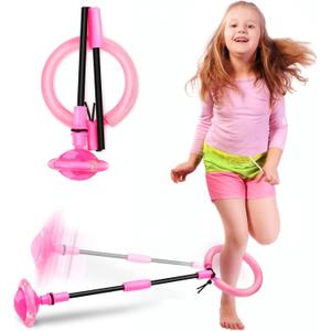Hewog Skip Ball, Portable Foldable Colorful Flash Wheel Swing Ball, Kids Toys for Girls & Boys, Sports Fitness Toys for Kids & Adults. Gifts for Mom Women & Girls Toys Age 5-10 Years (Pink)