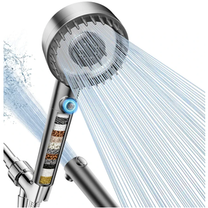 Filtered Shower Head with Handheld, High Pressure 4 Spray Mode Showerhead with Filters, Water Softener Filter Beads for Hard Water with ON/OFF Switch for Pets - Remove Chlorine (Gray)