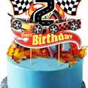 Maitys Race Car 2nd Birthday Cake Topper Race Car Theme Birthday Party Supplies Checkered Flag Cupcake Decorations Photo Props for Five Years Old