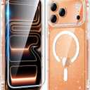 FNTCASE for iPhone 17 Pro-Max Case: Clear Magnetic Phone Cases Compatible with Magsafe Slim Anti Yellowing Military Grade Drop Protection Rugged Protective Transparent Cell Cover (B-Glitter Magnetic)