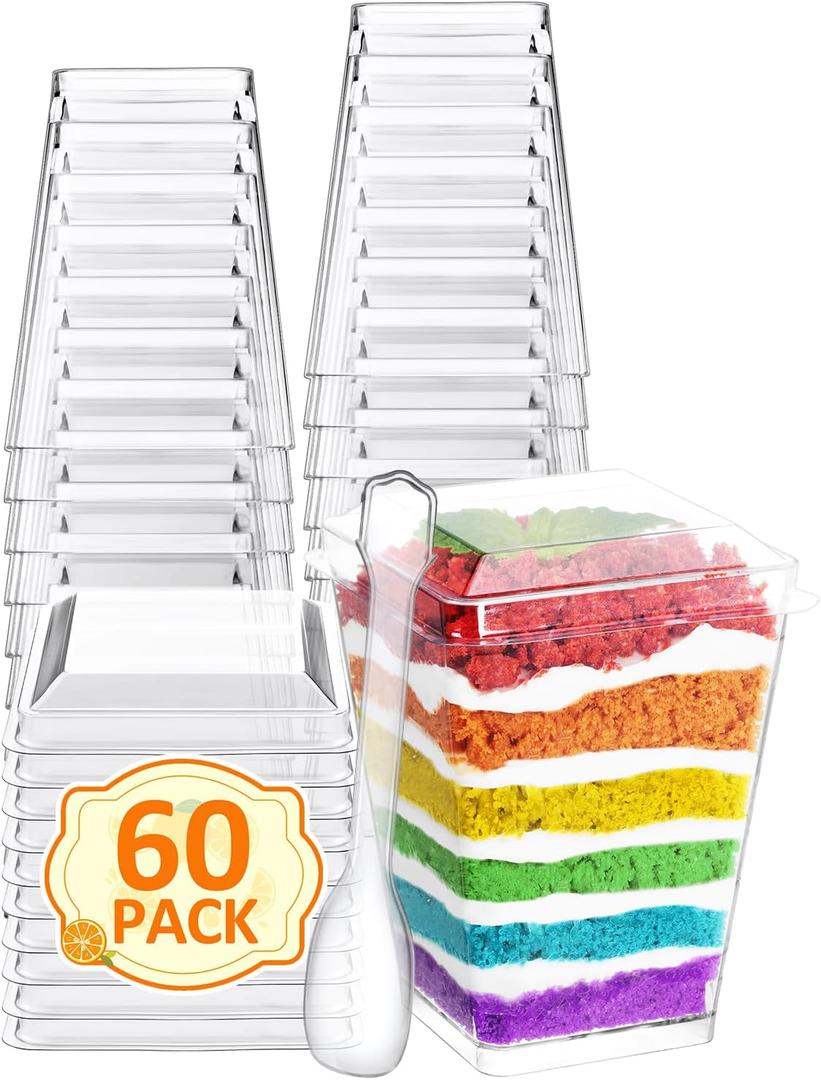 60 Sets 5oz Dessert Cups with Lids and Spoon - Parfait Cups with Lids for Appetizer for Party, Plastic Mini Dessert Cups with Spoons Clear with Lids