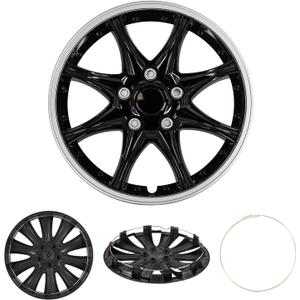 Cobra-Tek 4PC Hubcaps Wheel Cover JDM Black Silver, Fits Steel Wheels, 16"