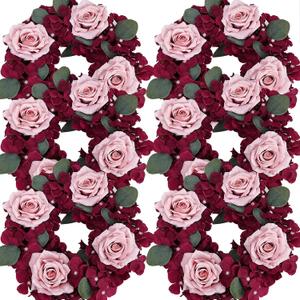 Artificial Flower Candle Rings - 6 Inch Inner Rose Floral Wreaths for Wedding Bridal Event Table Centerpieces Backdrop Decorations (Burgundy & Dusty Pink, 6 X Candle Rings)