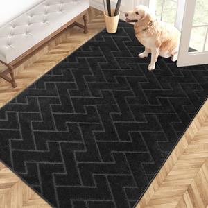 PURRUGS Easy Care Area Rug 4ft x 6ft, Non-Slip Machine Washable Entry Rug, Dog Door Mat, Stain Resistant Accent Rug for Hallway, Bedroom, Living Room and Mudroom, Black