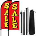 2 Sets Sale Themed Swooper Flag with Storage Bag Flagpole Kit and Ground Stake, 7 ft Sale Banner Feather Flag for Retail Store Business Advertising (Red)