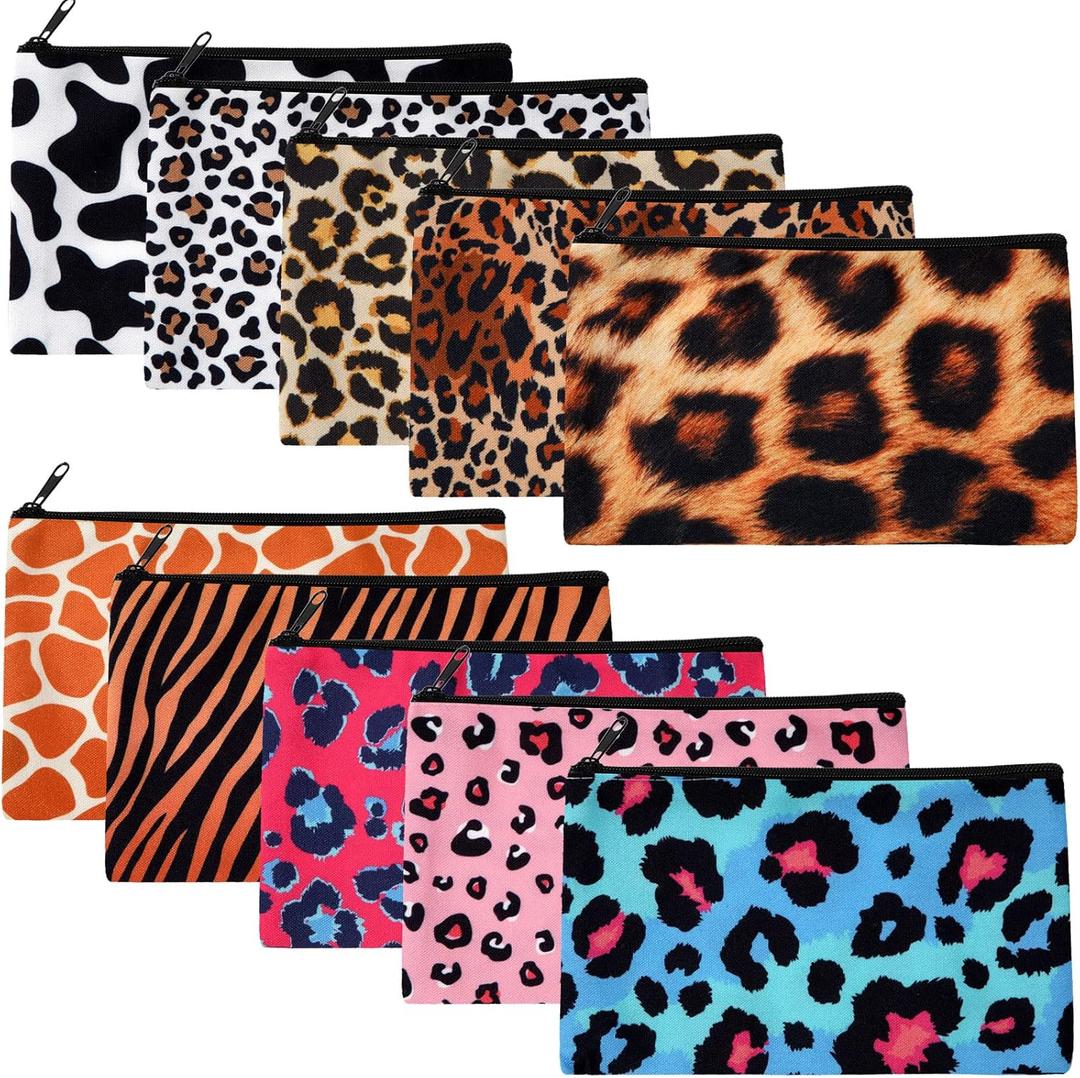 Reginary 20 Pcs Makeup Bags Gifts for Women Canvas Cosmetic Bags with Zipper Mothers Day Bulk Gift Travel Purse Organizer Pouch Accessory, Toiletry Large Capacity,7 x 4.3 Inch(Leopard)