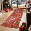 New Christmas Running Carpet Green Red Scalloped Runners for Hallway, Indoor Non-Slip Washable Bathroom Entrance Holiday Winter Tree Soft Floor for Bedside Home Decoration (Red 3, 60 * 200CM)