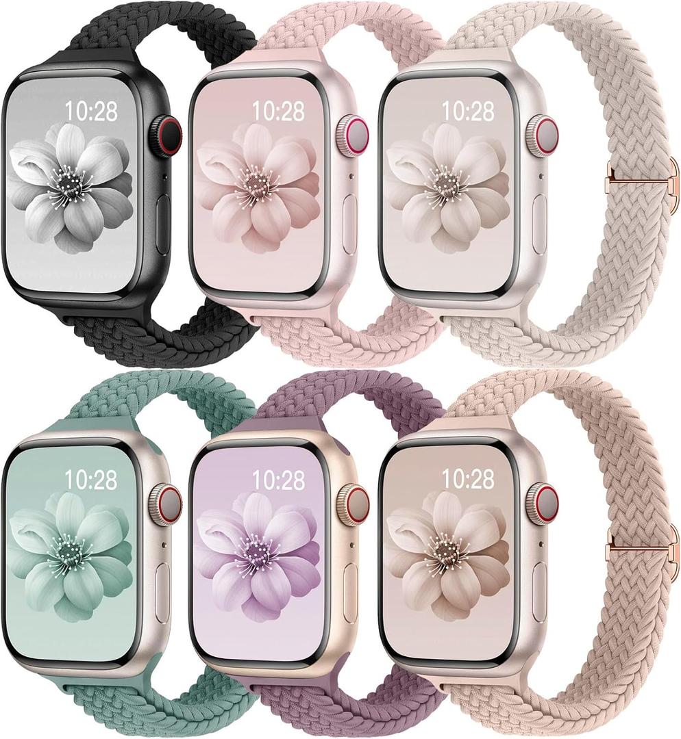 Slim Braided Bands for Apple Watch Band 40mm 41mm 42mm 38mm 46mm 44mm 45mm 49mm Women,Stretchy Solo Loop Nylon Elastic Thin Narrow Skinny Strap for iWatch Ultra 3/SE 3 Series 11 10 9 8 7 6 5 4 3 2 33