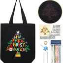 CREAWONDER Canvas Tote Bag Embroidery Kit with Pattern for Beginners, Arts and DIY Embroidery Crafts Kits for Adults, Include Instructions, Thimble, Embroidery Hoops, Color Threads and Tool (CR002 Christmas tree black)