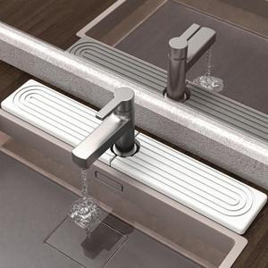 Faucet Mat for Kitchen Sink - Super Absorbent Diatomite Fast Drying Stone, Quick Drying Splash Guard,Prevents Moisture Buildup Sink, Durable Protector for Kitchen,Bathroom Counter (23.6" x 3.9", White)