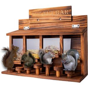 CODIN Squirrel Feeder Table, Wooden Squirrel Picnic Table Feeder, Durable Squirrel Feeder Corn Cob, with Solid Structure, Stable Squirrels Stool Bar, 16 x 12 x 7 Inches (Burnt Wood)