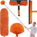 20+ Feet High Reach Duster Kit with 3-14 ft Extension Pole // High Ceiling Dusting and Window Cleaning Kit with Spliceable Pole - Window Washer & Squeegee, Cobweb Duster, Fan Blade and Feather Dusters