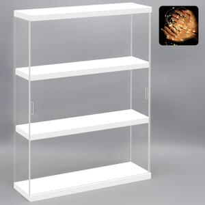 NONEMEY Clear Acrylic Display Case Stand 3 Tier Storage Box Wall Mount Showcase Dustproof Organizer Box for Collectibles (White 3Tier 123.315inch)
