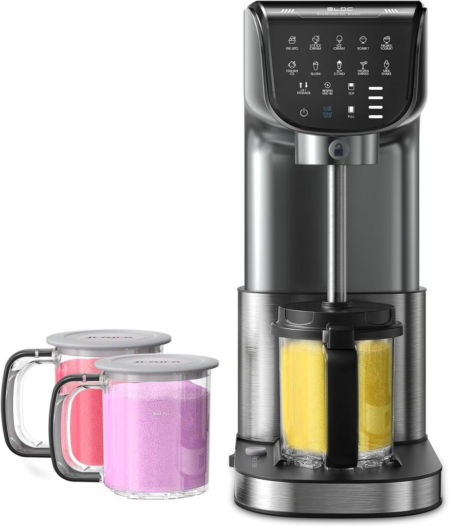 Ice Cream Maker Machine - Upgraded Smart Touch 12-in-1 Ice Cream & Frozen Treat Maker with 3 Pints Containers & Lids for Ice Cream, Sorbet, Gelato, Mix-ins, Milkshakes, Frozen (Silver, Large)