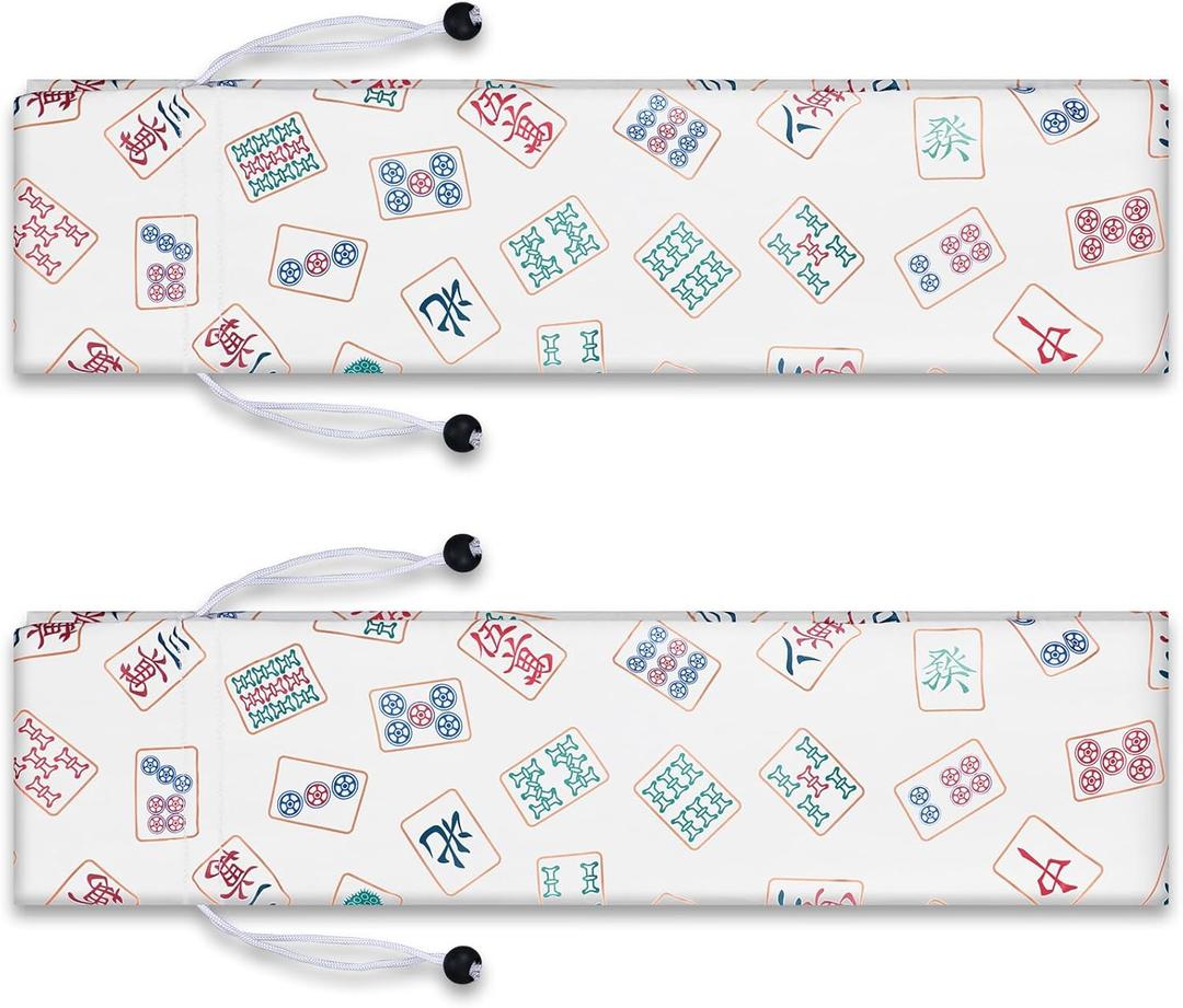 2 Pcs Drawstring Mahjong Bags Protective Sleeve for Mahjong Racks and Pushers Printed Tile Bag 26 Inch, White, Empty Mah jong Bag Only(Boho Style)