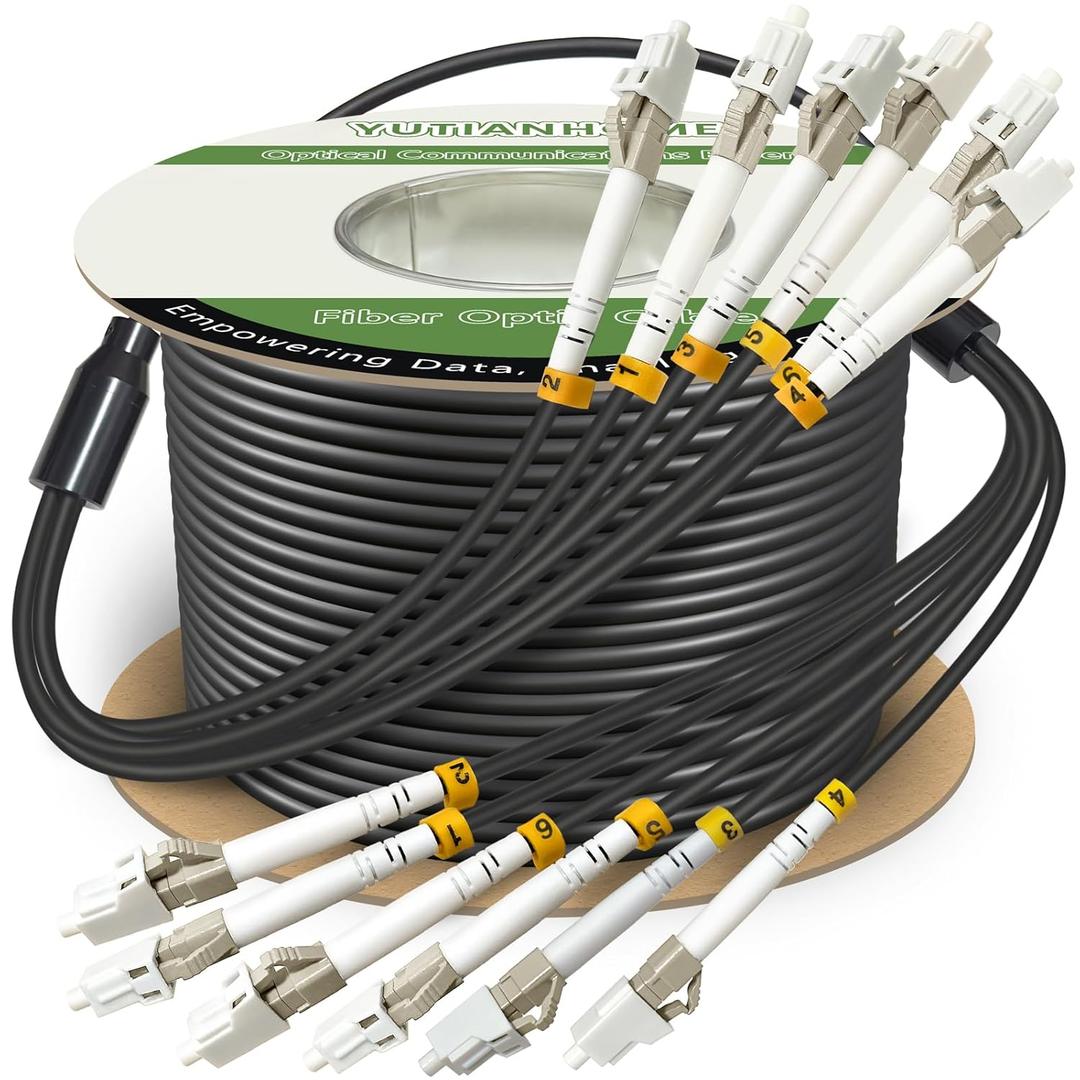 250ft (75 Meters) 6 Core OM3 Multimode Industrial TPU LC to LC Outdoor Armored Fiber Patch Cable, Direct Burial 6 Strands Fiber Optic Cable, 10Gb Duplex 50/125um MMF LC-LC 6 Fibers
