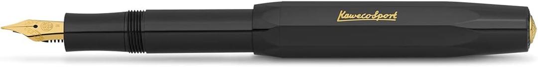 Kaweco CLASSIC SPORT Fountain Pen Black with 23 Carat Gold-Plated Steel Nib and Iridium Tip for Ink Cartridges I Sport Fountain Pen 13 cm I Nib: BB (Extra Broad)