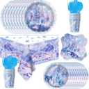 Winter Wonderland Party Tableware Set,Blue and Purple Snowflake Castle Plates,Disposable Snowflake Tableware Set,For Christmas Winter Wonderland Birthday Party Decorations