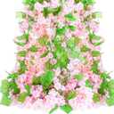 HOMIEE 6PC 50.5FT Cherry Blossom Flowers Garland with 2 Pack Grape Leaves, Silk Cherry Blossom Vines Greenery Garland for Wedding Party Table Fireplace Bedroom Wall Room Decor