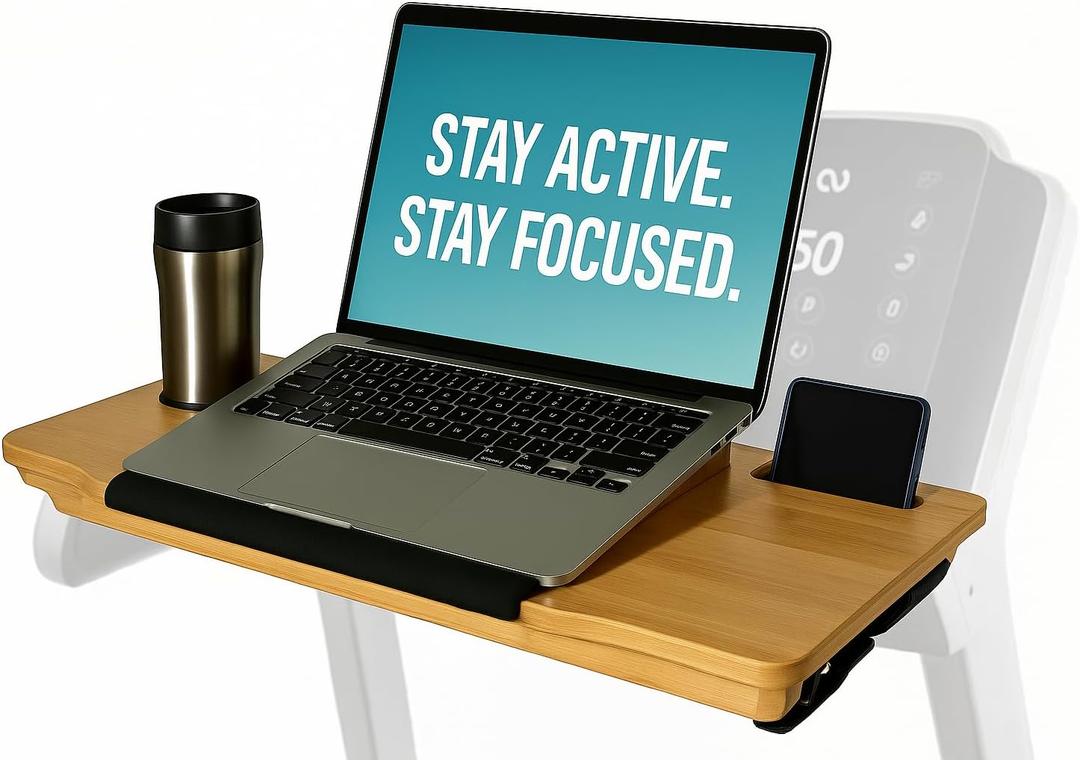 Treadmill Desk Attachment - Joymaney Adjustable Laptop Workstation with Wrist Rest, Cup Holder & Phone Slot- Fits Treadmills up to 32"