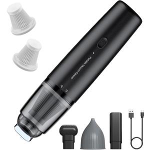Handheld Vacuum Cordless, Car Vacuum Cleaner Portable with HEPA Filter, 2 Suction Modes, Mini Hand Held Vacuum Rechargeable for Car, Home, Pet Hair, Office, Keyboards(Black)