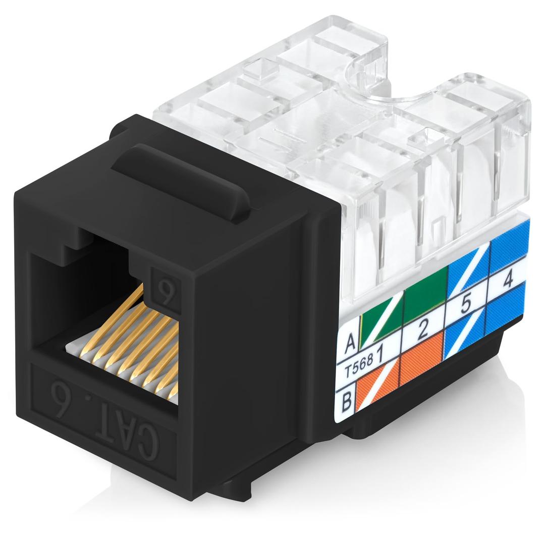 Everest 90 Angled RJ45 Cat6 Keystone Jacks 10-Pack in Black - Slim Profile Female RJ45 Connectors - Cat 6 Keystone Jack - Compatible with 90 Angled Speed Termination Tool - easyJACK (B094WB91H3)