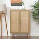 Anmytek Rattan Sideboard, 44" H Tall Entryway Shoe Cabinet with Crafted Rattan Front, 2 Door Accent Cabinet with Adjustable Shelves
