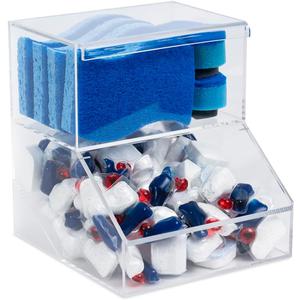 IneVibe Acrylic Dishwasher Pods & Sponge Holder w/Lids - 2 Compartment Container for Storing Detergent Tablets, Dryer Sheets, Laundry Pods for Kitchen Sink Organization