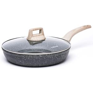 CAROTE Non Stick Frying Pan Skillet,12" Nonstick Fry Pan with Glass Lid, Egg Pan Omelet Pans, Granite Cookware Chef's Pan, PFOA Free (Classic Granite, 12-Inch) (12" frying pan w/lid, Black)