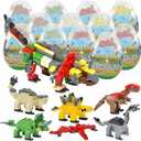 12PCS Pre Filled Easter Eggs Dinosaurs Party Favors Party Supplies Building Blocks Mini Animal Educational Toy Stacking Block Sets Science STEM Gift for Boys & Girls Kids Age 6+