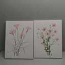 Boho Botanical Wall Art Set of 2, Framed Pink Watercolor Wildflowers Canvas Prints, Modern Floral Painting Posters, Nature-Inspired Wall Decor for Living Room, Dining Room, Kitchen, Girls Room, 12X16IN