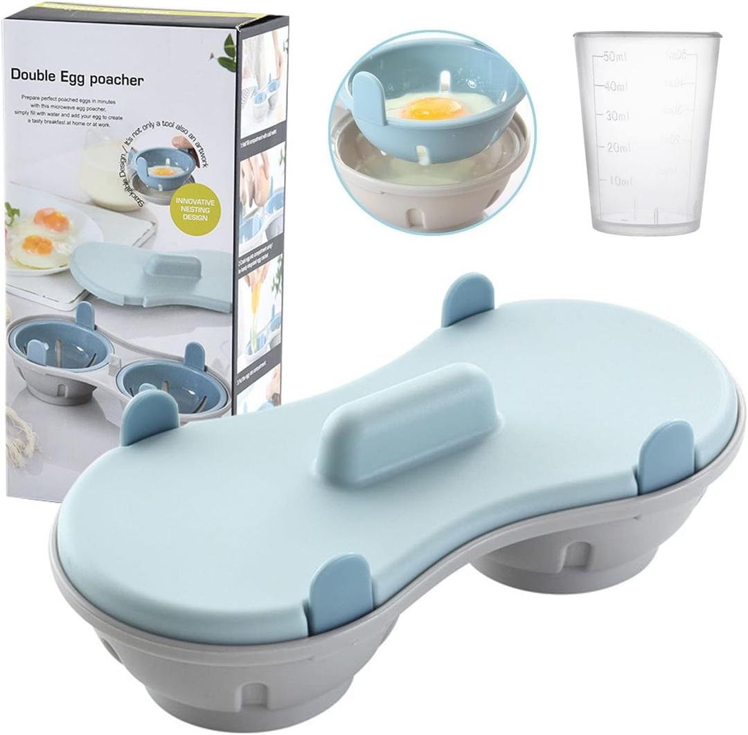 Egg Poacher Microwavable, Egg Steam with Measure Cup Dishwashable, Egg Maker Poached Egg Steamer Kitchen Gadget (Blue)