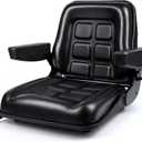SEATIN Universal Forklift Seat with Adjustable Mounting Holes, Armrests & Micro Switch Foldable Tractor Seat for Mowers,Skid Steer Loaders,Backhoe,Telehandler (with armrest)