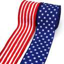 LaRibbons Patriotic Ribbon Wired 2 Rolls 2.5 Inch x 12 Yards TTL, 250th Anniversary, 4th of July American Flag Ribbon for Independence Memorial Day Gift Wrapping DIY Crafts