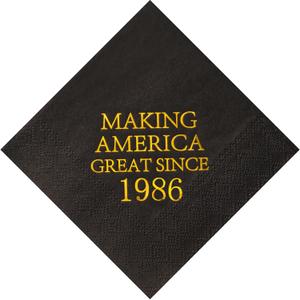Crisky 40th Birthday Disposable Napkins Black and Gold Dessert Beverage Cocktail Cake Napkins 40th Birthday Decoration Party Supplies for Man, Vintage 1986, 50 Pack 4.9"x4.9" Folded