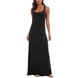 Urban CoCo Women's Scoop Neck Solid Sleeveless Summer Beach Tank Top Casual Maxi Dress Black.XL