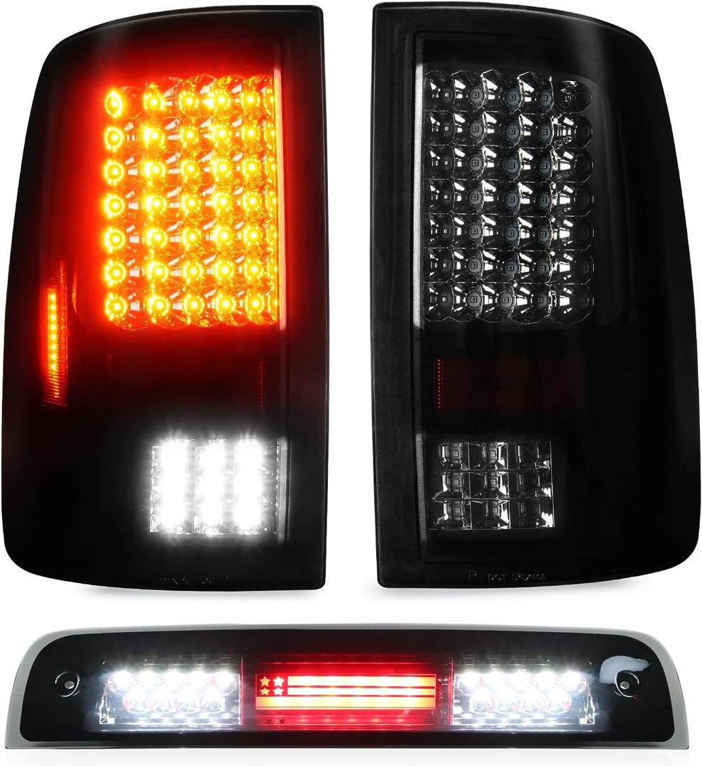 Tresound Tail Light + 3rd Brake Cargo Lamp for Dodge Ram 1500 2009-2010, Ram 2500 3500 2010, Ram 1500 2500 3500 2011-2018, NOT Compatible w/Original LED model, only fit Factory Halogen Model (Chrome)