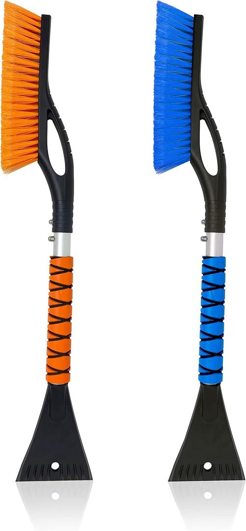 EcoNour 27" Car Snow Brush and Ice Scrapers for Car Windshield (2 Pack) | Scratch Free Bristle Head Snow Brush & Tough Window Snow Scraper with Aluminium Body | Snow Removal Winter Car Accessories (Blue & Orange)