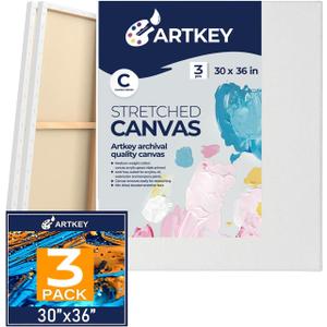 Stretched Canvases for Painting 30x36 Inch 3-Pack, 12.3 oz Triple Primed Acid-Free 100% Cotton Blank Canvas, Art Canvases for Oil Paint Acrylics Pouring & Wet Art Media, Pour Painting