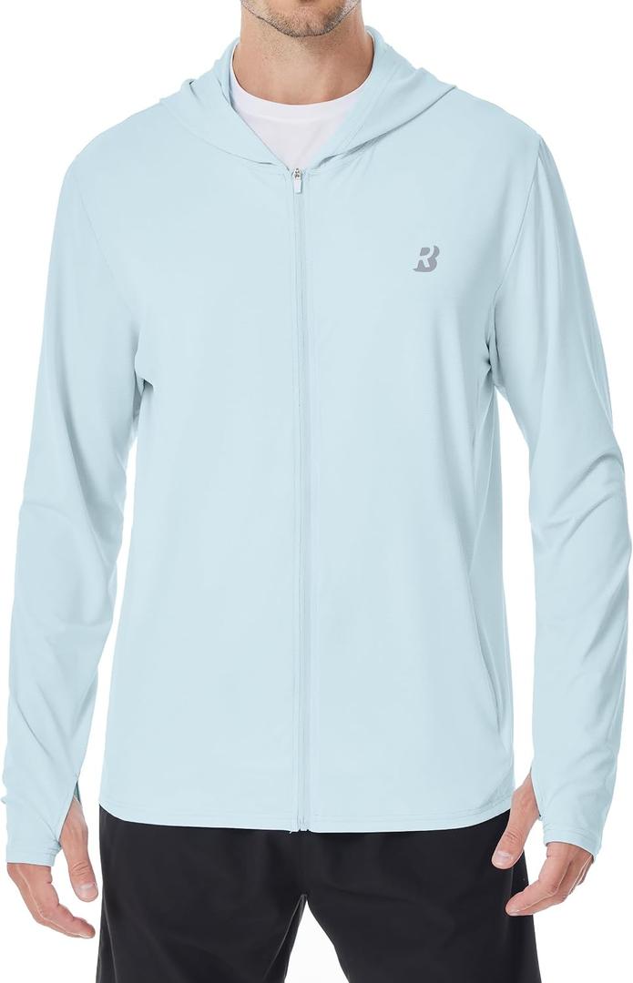 Roadbox Mens UPF 50+ Zip Up Sun Hoodie Jacket Zipper UV Protection Shirts (Blue)