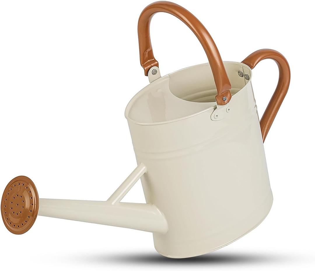 Metal Watering Can for Plants,Watering Cans for Outdoor&Indoor Gardening, Galvanized Steel Water Can with Removable Spout,Watering Pot with Ergonomic Movable Handle (Cream White)