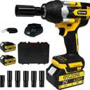 1000N.m(740Ft-lbs) Cordless Impact Wrench, 1/2 Inch High Torque Brushless 21V Impact Gun w/ 2 x 4.0Ah Battery & Fast Charger & 6 Sockets, Pistola De Impacto for Home Car Tires Truck Mower
