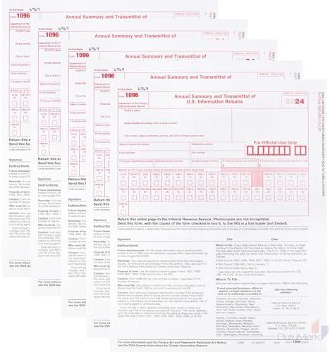 1096 Transmittal Tax Forms 2024, 25 Pack of 1096 Summary Laser Tax Forms 1096 Forms, Compatible with QuickBooks and Accounting Software