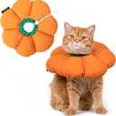 Cat Cone Collar, Cute Waterproof Recovery Collar, Anti-Bite Lick Wound Healing Safety Elizabethan e Collar for Cats, Orange Pumpkin Cat Halloween Costume