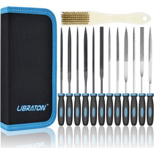 LIBRATON Small File Set, Needle Diamond Files 13PCS, 6pcs Jewlers & 6 Steel for Precision Metal Work, Wood, Woodworking, Plastic Carving Tool with Brush and Carry Case