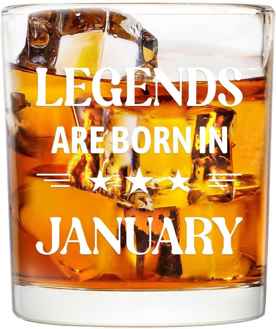 Futtumy Legends Are Born In January, 10 Oz Whiskey Glass, Birthday Gifts for Men, January Mens Birthday Gifts, 40th 50th 60th Mens Birthday Gift Ideas for Dad Grandpa Husband Son Uncle Coworkers