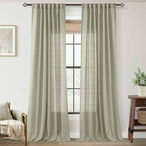 Jolilight Sage Green Linen Curtains For Living Room 2 Panels 52x108