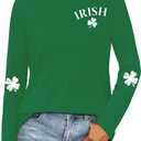 St Patricks Day Shirt for Women Lucky Shamrock T-Shirt Long Sleeve Irish Clover Heart Tee Top (Large, Green3)